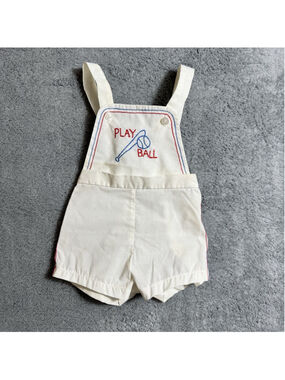 Vintage Baby Romper Play Ball Baseball White Stripes Shortalls Infant 12 Months